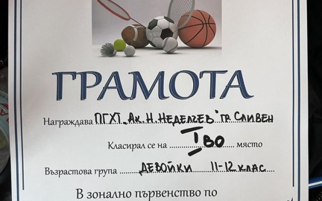 Победа на отбора по бадминтон на гимназията в зоналния  кръг на ученическите игри. Поздравления и напред ! [23.04.2024]